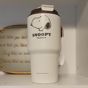 Snoopy Peanuts Travel Mug wrist band closeable spout for no spill.